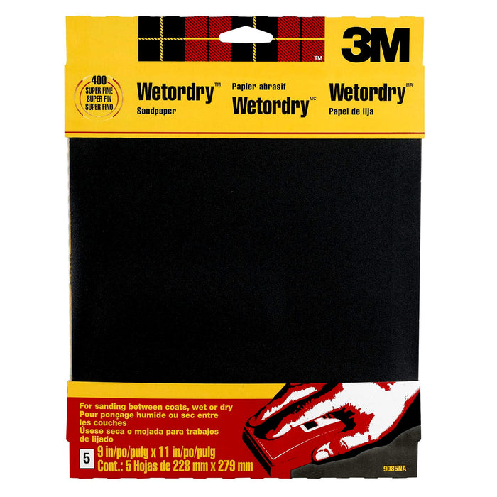 3M 09085 Wetordry Sandpaper, 400 Grit, 5-Sheet Pack
