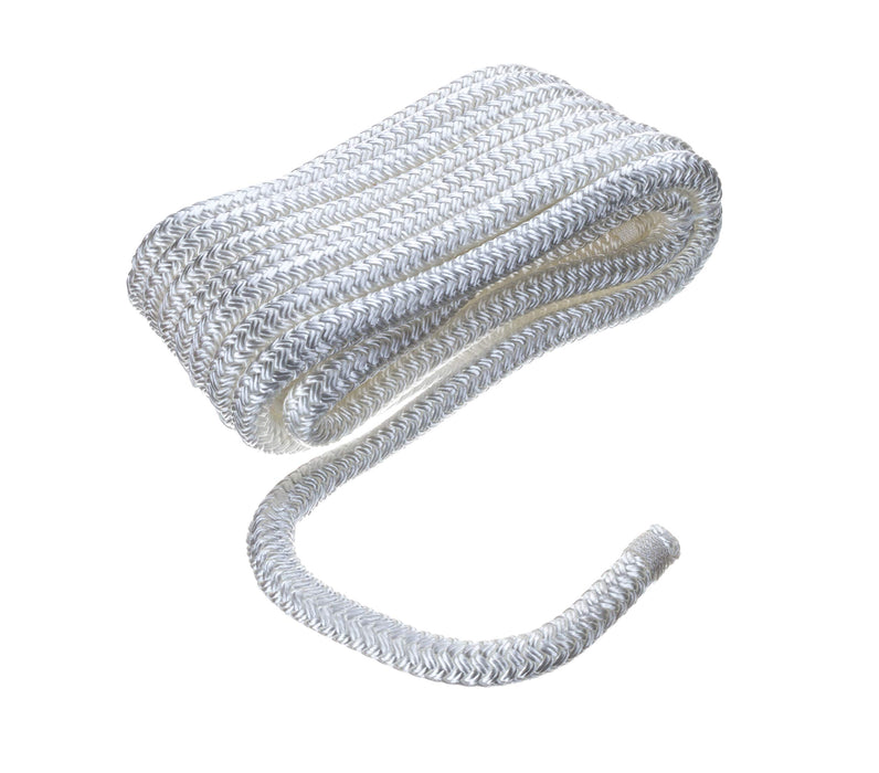 Seachoice Double-Braid Nylon Dock Line w/ Eye Splice, Pre-Shrunk, Heat Stabilized, 1/2 In. X 20 Ft., White