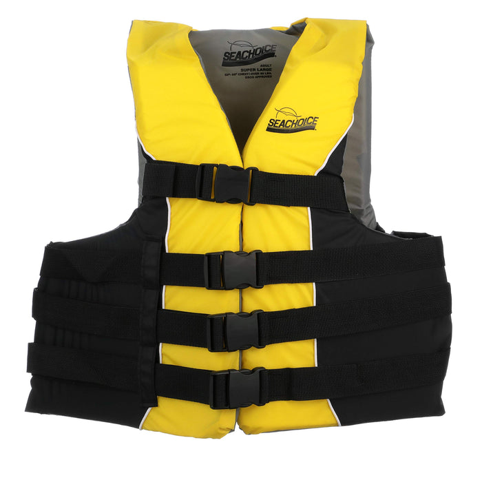 Seachoice 50-86430 Deluxe 4-Belt Ski Vest Yellow/Black, XXL/XXXL