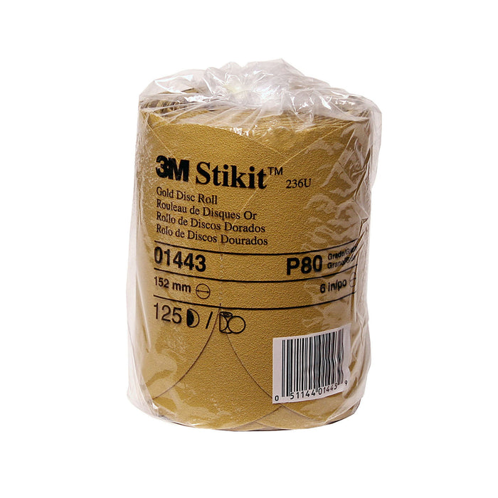 3M 1443 6" Stikit Paper Disc Roll P80C, 125/roll