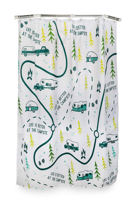 Camco 53245 RV Shower Curtain , White w/Map Design, 68" L x 54" W