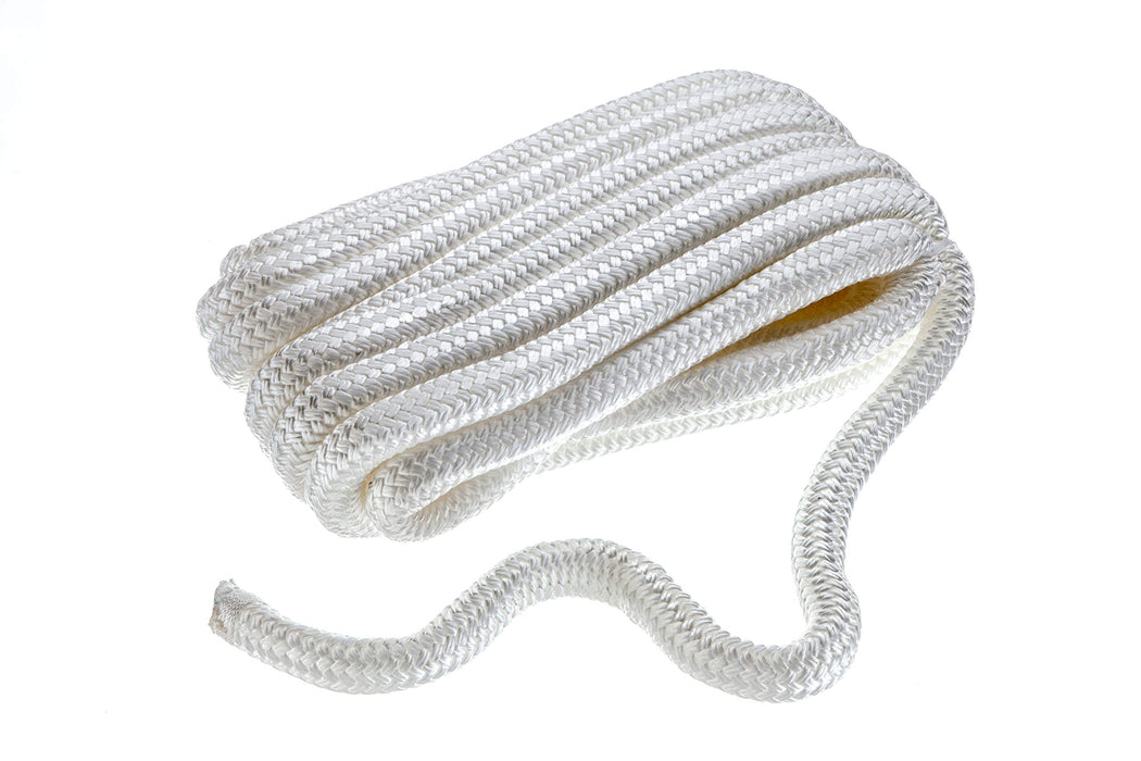 Seachoice Double-Braid Nylon Dock Line w/ Eye Splice, Pre-Shrunk, Heat Stabilized, 3/4 In. X 25 Ft., White