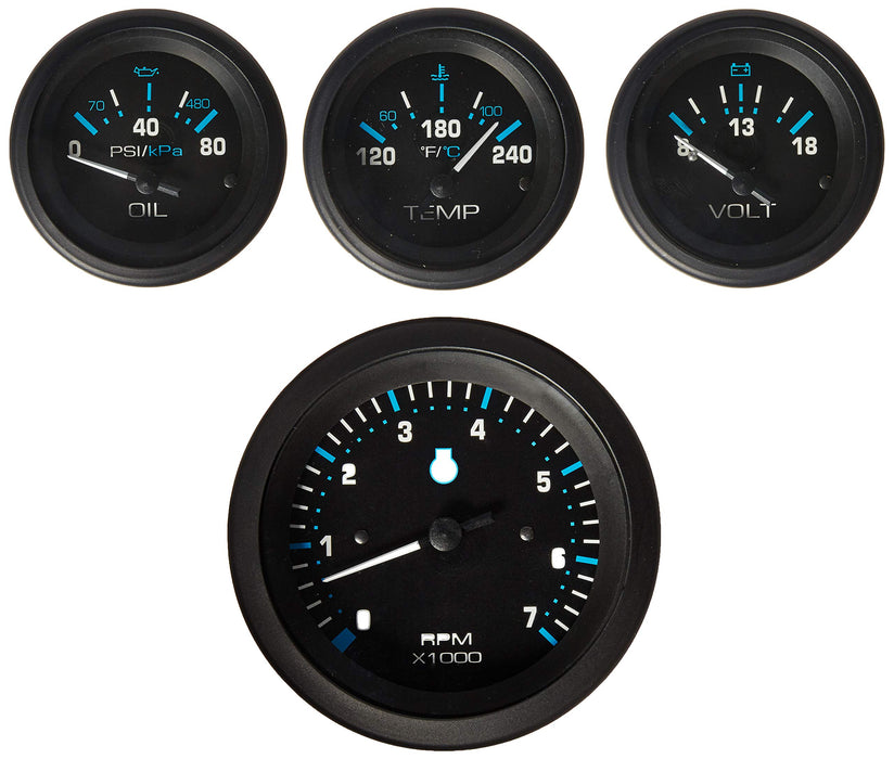 Sierra 69726P Eclipse Gauge Set, Black Inboard 4 Set, Tachometer, Voltmeter, Oil Pressure, Water Temp