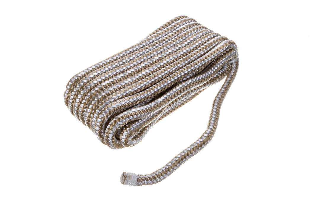 Seachoice Double-Braid Nylon Dock Line w/ Eye Splice, Pre-Shrunk, Heat Stabilized, 3/8 In. X 20 Ft., Gold White