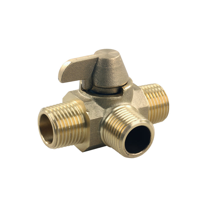 JR Products 62255 3 Way Brass 1/2" MPT x 1/2" MPT x 1/2" MPT RV Water Diverter, Valve