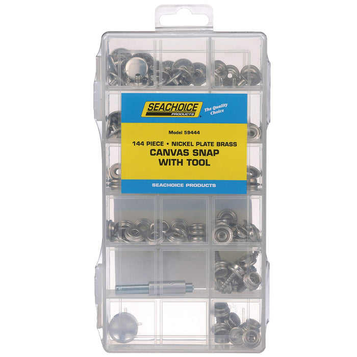 Seachoice KP7262SC 59444 Nickel Plated Brass Canvas Snap Kit w/ Tool 144 Piece