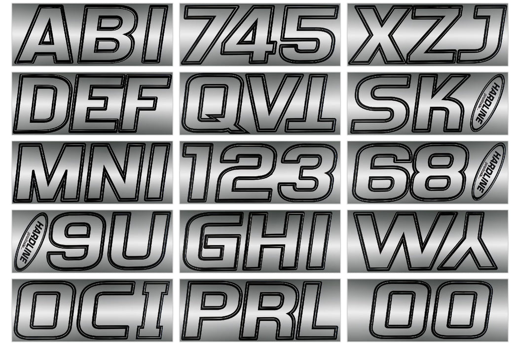 Hardline CHBLK700 Series 700 Registration Kit, Chrome/Black, Slanted European Font, Solid Fill/Outline, 4 Sets of 3" A-Z, 0-9