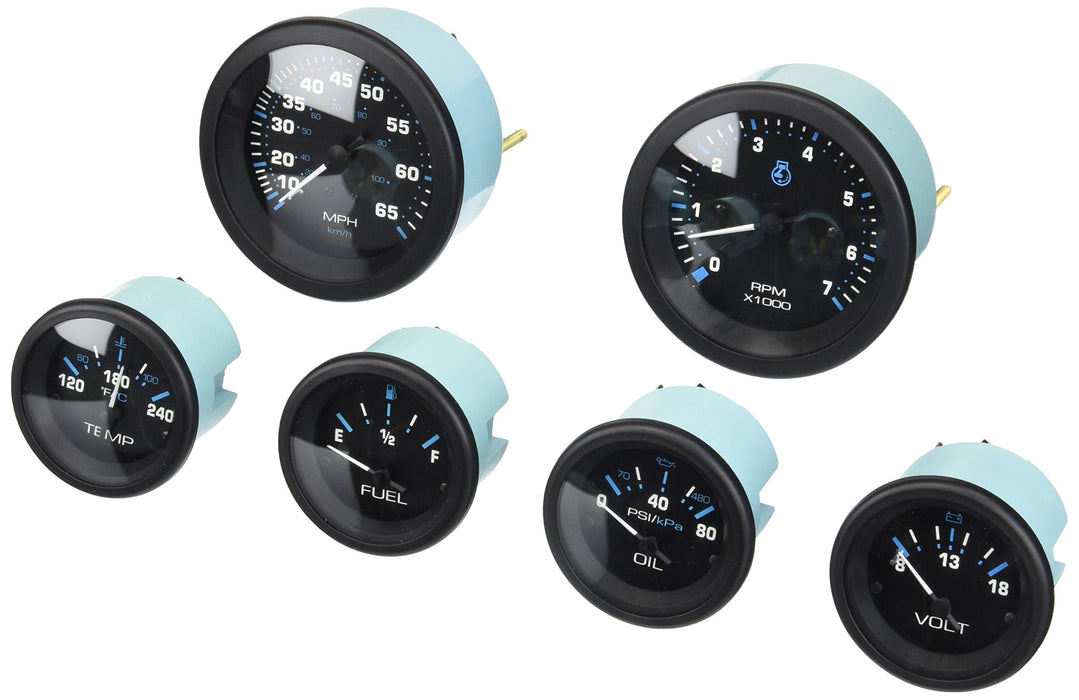 Sierra 68413P Eclipse Series Black 6-Gauge Set, For Inboard/Sterndrive, Tach/Speedo/Volt/Fuel/Temp/Oil