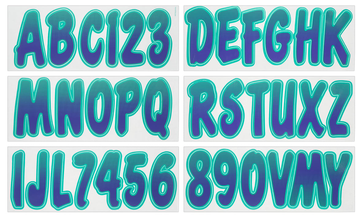 Hardline PUTEG200 Series 200 Registration Kit, Cursive, Purple/Teal Gradation, 4 Sets of 3" A-Z, 0-9