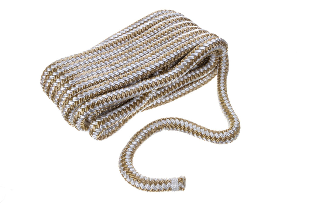 Seachoice Double-Braid Nylon Dock Line w/ Eye Splice, Pre-Shrunk, Heat Stabilized, 1/2 In. X 20 Ft., Gold White