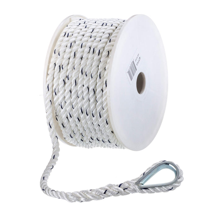 Seachoice 47711 Premium 3-Strand Twisted Nylon Anchor Line White w/ Blue Tracer, 3/8" x 100'