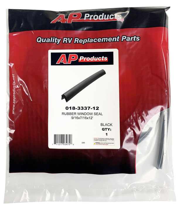 AP Products 018-3337-12 Rubber Window Seal, 9/16" x 7/16" x 12', Black