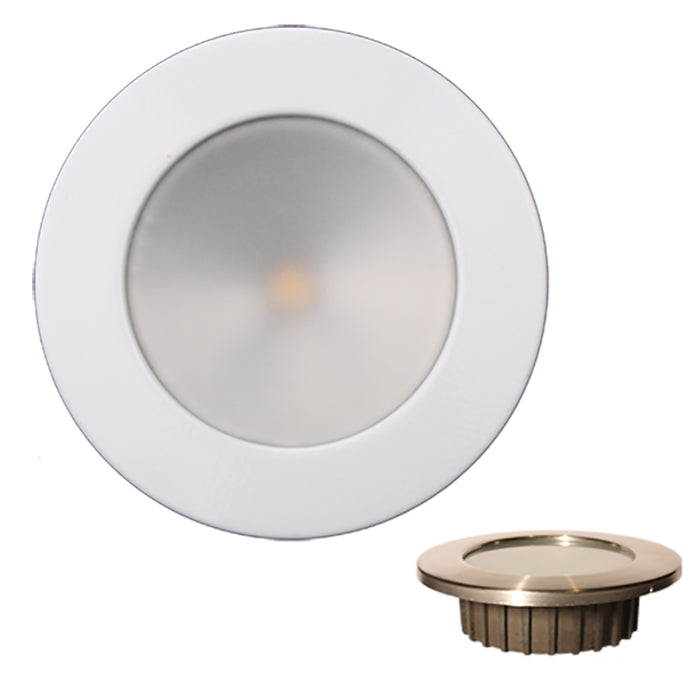 Luz LED empotrada de 3,5” “ZERO EMI” de Lunasea - Blanco cálido con bisel de acero inoxidable blanco - 12 V CC