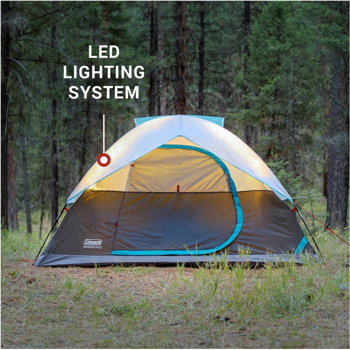 Coleman 2000035457 OneSource Rechargeable 4-Person Camping Dome Tent w/Airflow, System & LED Lighting