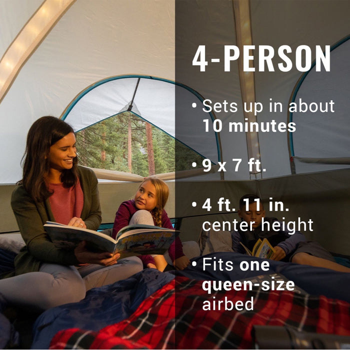 Coleman 2000035457 OneSource Rechargeable 4-Person Camping Dome Tent w/Airflow, System & LED Lighting