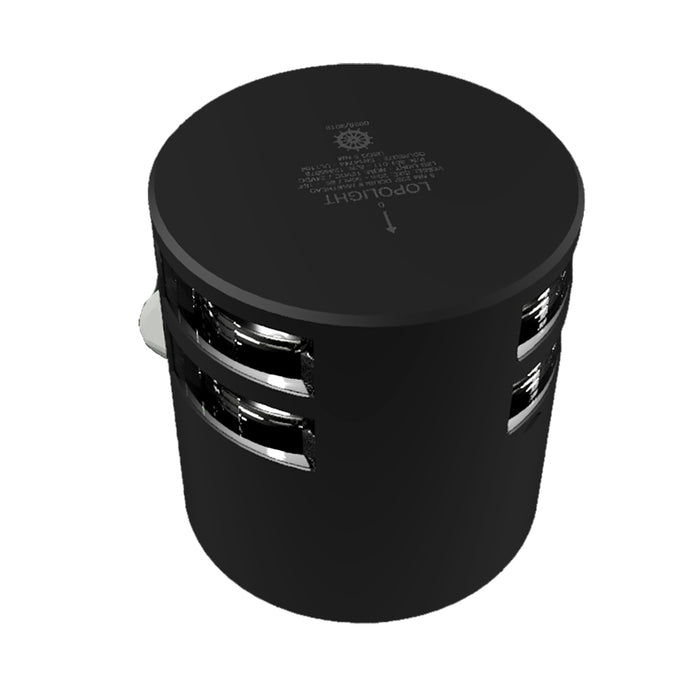 Serie 301-011 de Lopolight: luz de mástil de doble apilado, 5 millas náuticas, montaje horizontal, carcasa negra y blanca