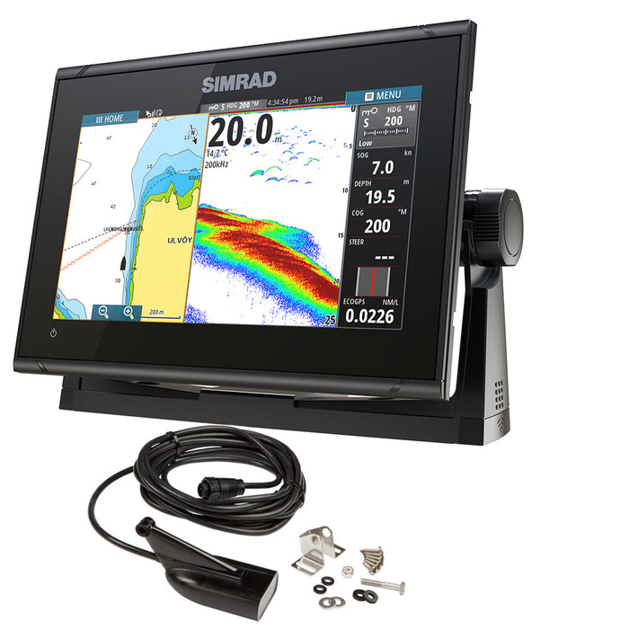Simrad 000-13211-002 Plotter/sonda de pesca GO9 XSE con transductor de montaje en espejo de popa MED/HI Downscan y carta C-MAP Discover