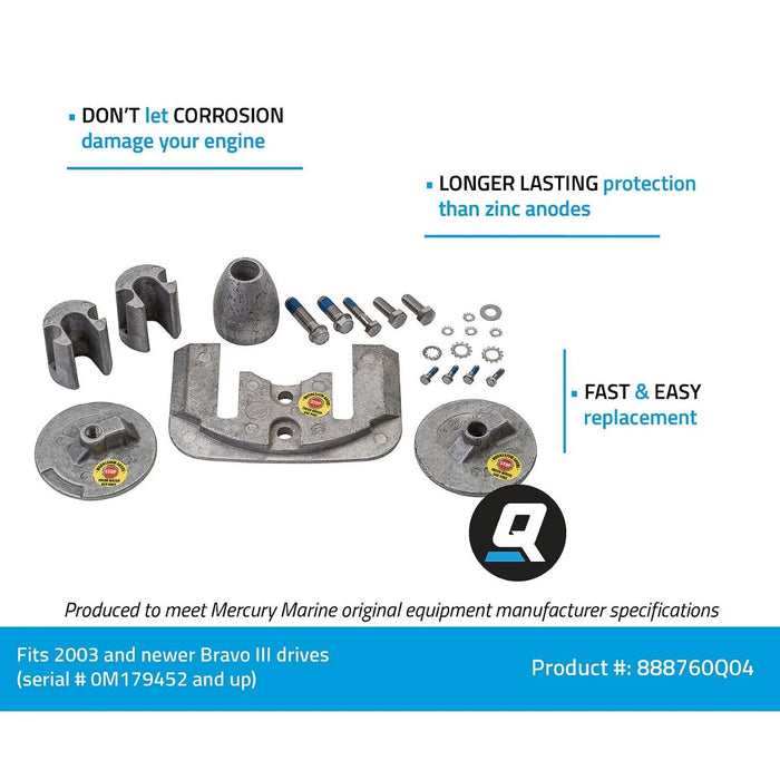 Quicksilver 888760Q04 Magnesium Anode Kit for MerCruiser Bravo III Drives
