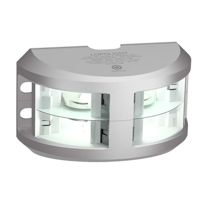 Serie Lopolight 200-024 - Luz de navegación apilada doble - 2 NM - Montaje vertical - Blanco - Carcasa plateada