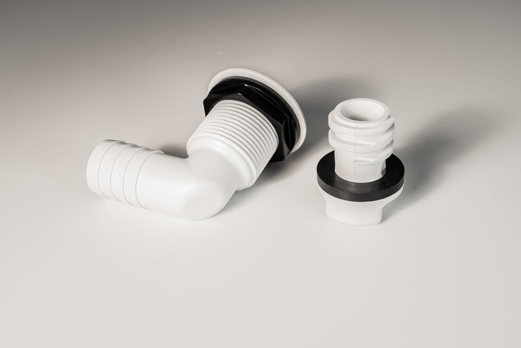 Cooler Drain, 1", Long Body, 90 Deg, With Drain Plug