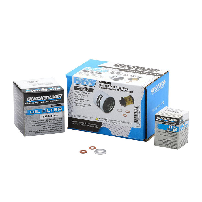 Mercury 8M0222221 Quicksilver 100 Hour Maintenance Kit, Yamaha F50/T50/F60/T60 & F70
