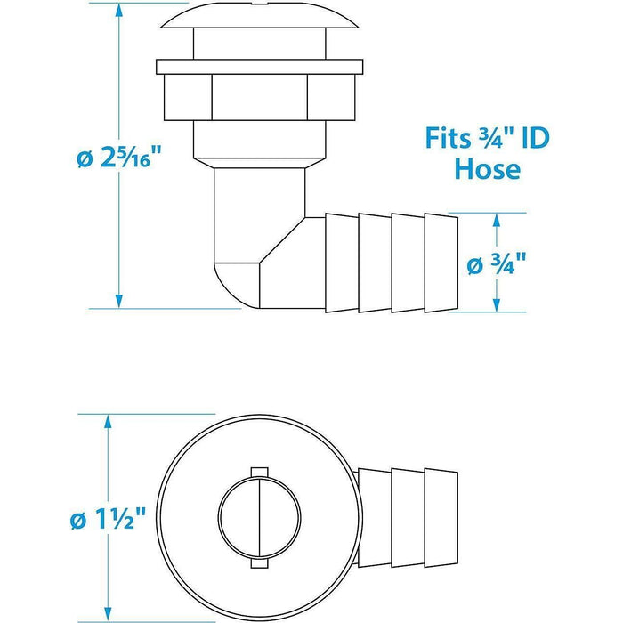 Seachoice 50-18131 90-Degree Angled Thru-Hull Connector, White Finish, 0.75 in.