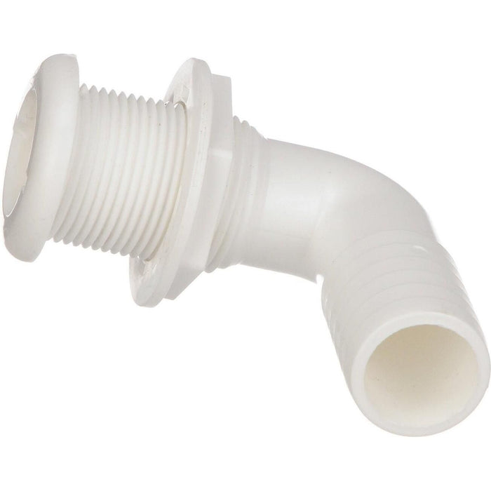 Seachoice 50-18141 90-Degree Thru-Hull Connector, Fits 1-1/8 In. ID Hose, 1-1/8 In. Max Hull