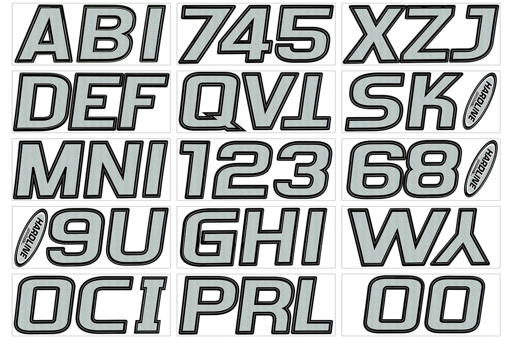 Hardline SIBLK700 Series 700 Registration Kit, Silver/Black, Slanted European Font, Solid Fill/Outline, 4 Sets of 3" A-Z, 0-9