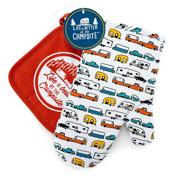 Camco 53259 Multi-Color Oven Mitt/Red Pot Holder Set