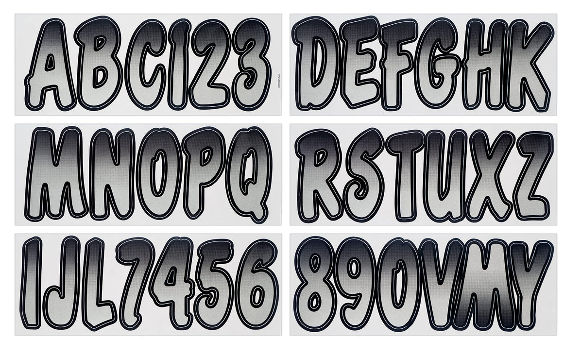Hardline SIBKG200 Series 200 Registration Kit, Cursive, Silver/Black Gradation, 4 Sets of 3" A-Z, 0-9