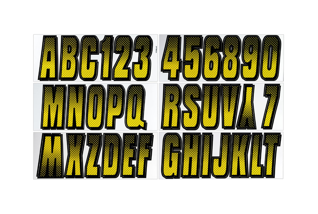 Hardline YEBKG300 Series 300 Registration Kit, Carbon Fiber, Block Font, Color Gradation, 4 Sets of 3" A-Z, 0-9