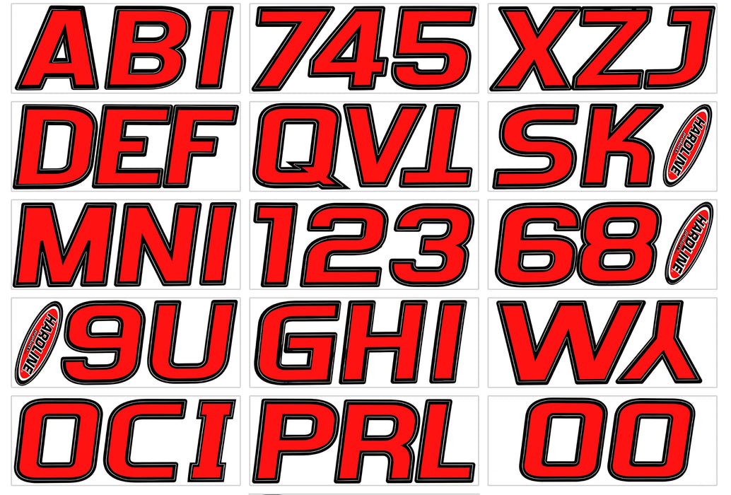 Hardline REBLK700 Series 700 Registration Kit, Red/Black, Slanted European Font, Solid Fill/Outline, 4 Sets of 3" A-Z, 0-9