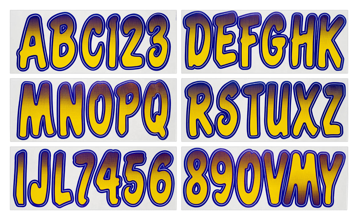 Hardline YEPUG200 Series 200 Registration Kit, Cursive, Yellow/Purple Gradation, 4 Sets of 3" A-Z, 0-9