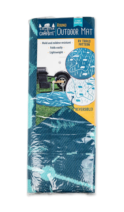 Camco 42834 6' Round Mat, Map Pattern