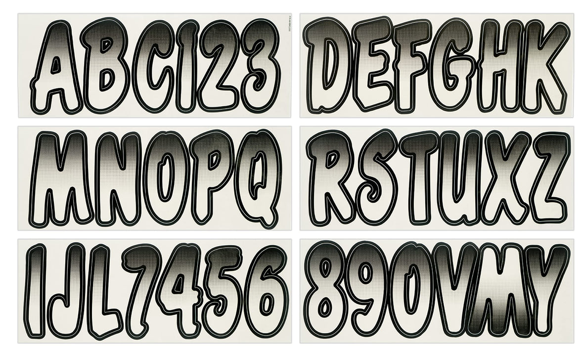 Hardline WHBKG200 Series 200 Registration Kit, Cursive, White/Black Gradation, 4 Sets of 3" A-Z, 0-9