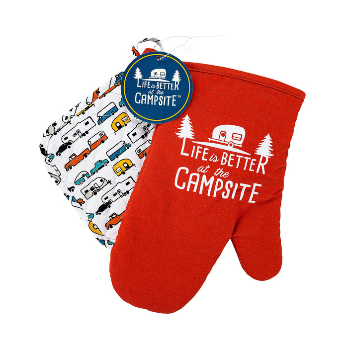 Camco 53260 Red Oven Mitt/Multi-Color Pot Holder Set