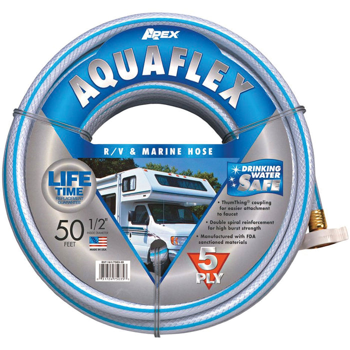 Teknor Apex 750350 Aquaflex White Hose, 1/2" x 50', 10/case