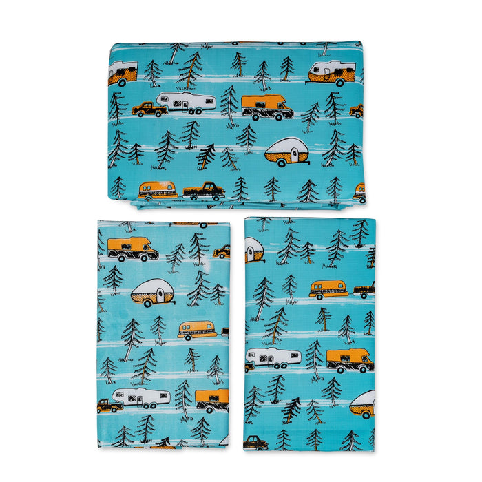 Camco 53380 Tablecloth & Bench Cover Set, Blue Multi RV Sketch
