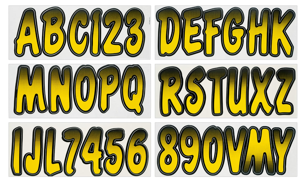 Hardline YEBKG200 Series 200 Registration Kit, Cursive, Yellow/Black Gradation, 4 Sets of 3" A-Z, 0-9