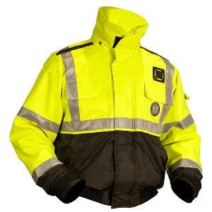 Chaqueta bomber Mustang ANSI de alta visibilidad y flotación - Amarillo fluorescente/Verde/Negro