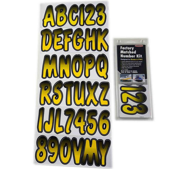 Hardline YEBKG200 Series 200 Registration Kit, Cursive, Yellow/Black Gradation, 4 Sets of 3" A-Z, 0-9