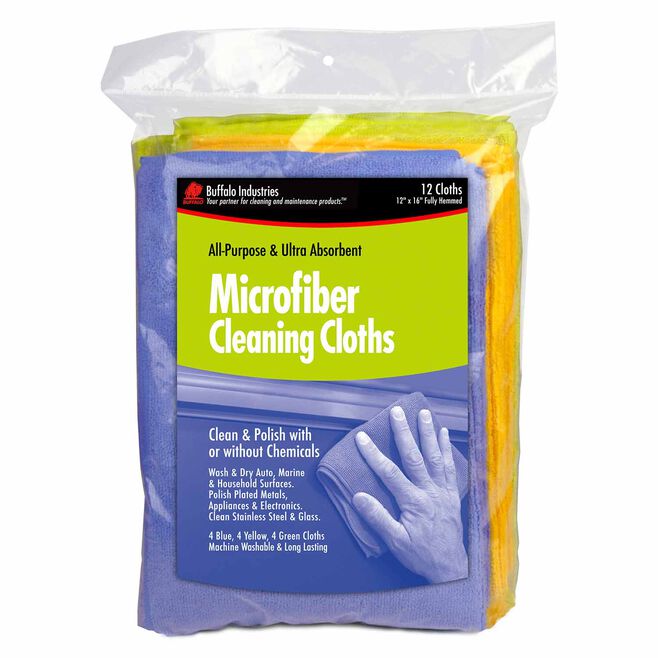 Buffalo Rags 65003 Microfiber Cloths 12" x 16" (4 ea. Of Blue, Green, Yellow)