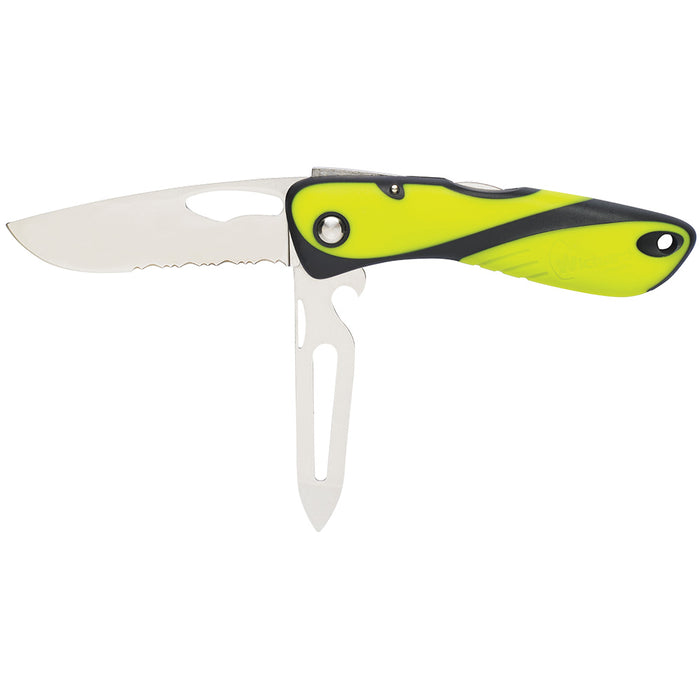 Cuchillo Wichard Offshore - Hoja dentada - Grillete/Púa - Fluorescente