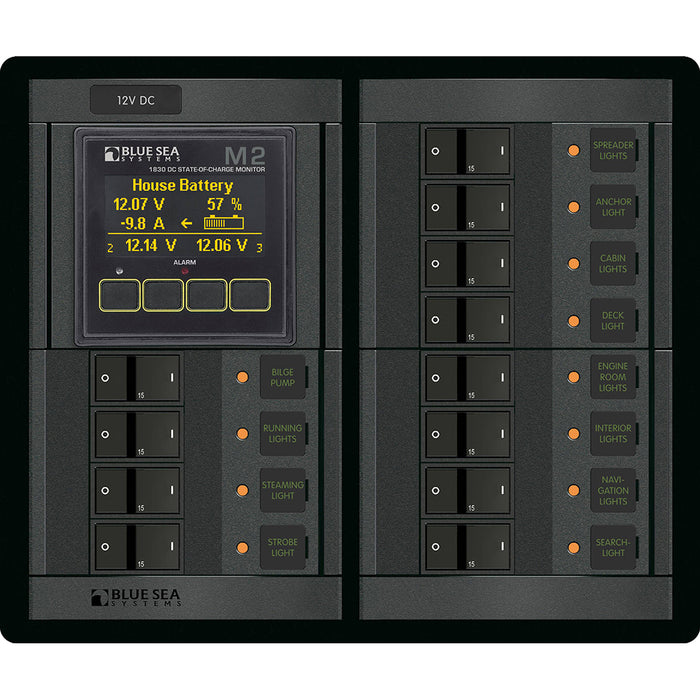 Blue Sea 1496 - Panel 360 - Multímetro M2 de balancín plano de 12 posiciones y 12 V con SOC