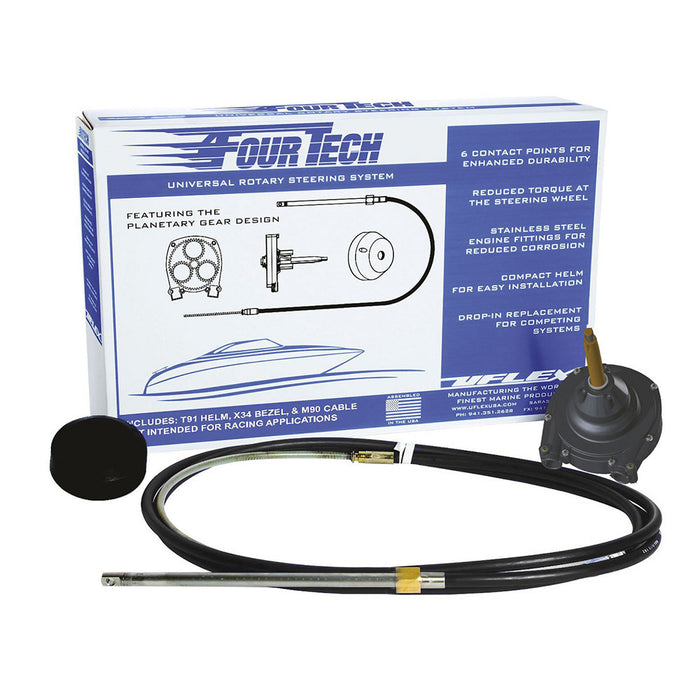 Sistema de dirección rotativa Uflex Fourtech 15' Black Mach con timón, bisel y cable