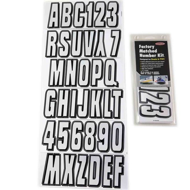 Hardline SIBLK320 Series 320 Registration Kit, Silver/Black, Solid Block Font w/ Drop Shadow, 4 Sets of 3" A-Z, 0-9