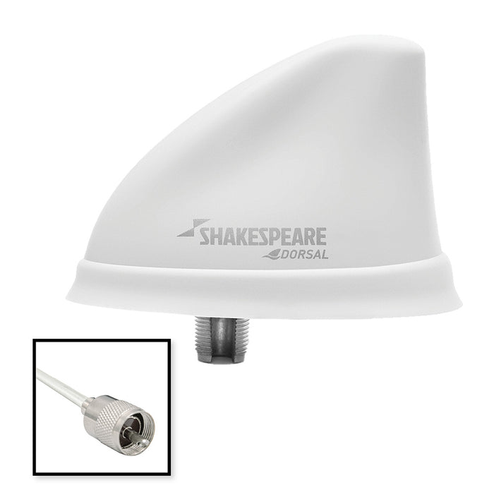 Antena dorsal Shakespeare blanca de perfil bajo, cable RGB de 26 pies con PL-259