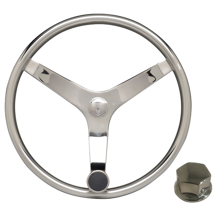 Uflex - V46 - Volante de acero inoxidable de 13,5" con perilla de velocidad y tuerca cromada