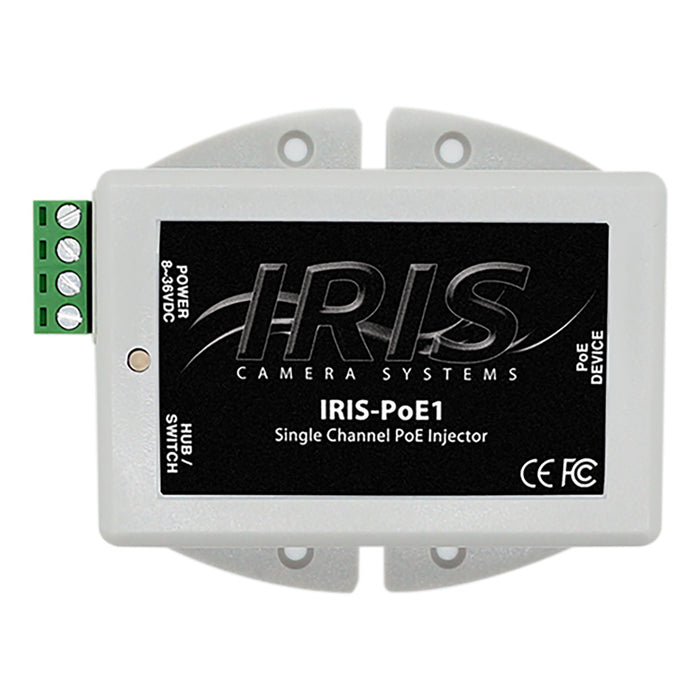 Inyector PoE de un solo canal Iris: voltaje de entrada de 8-36 V CC y salida de 48 V CC