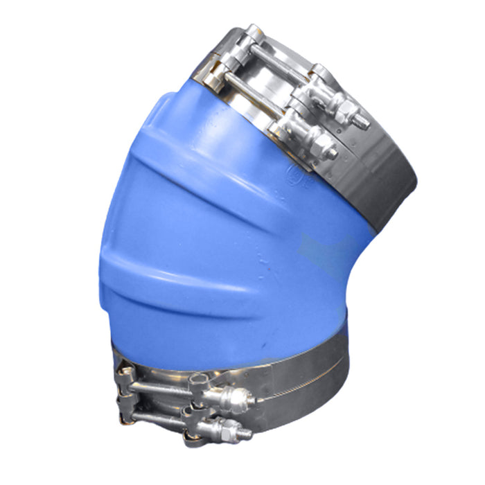 Trident Marine 240V8000-S/S 8" ID 45-Degree Blue Silicone Molded Wet Exhaust, Elbow w/4 T-Bolt Clamps